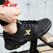 特步（XTEP）男鞋跑步鞋黑色運(yùn)動(dòng)鞋秋季青年網(wǎng)面透氣休閑鞋子輕便飛織學(xué)生跑鞋 黑金-網(wǎng)面 42