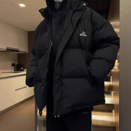 OEMG 日系立領(lǐng)棉服外套男女秋冬季潮牌寬松百搭情侶裝面包服加厚棉衣 黑色 XL 【建議135-150斤】