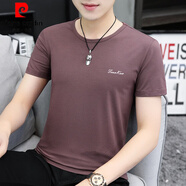 皮爾卡丹（pierre cardin）莫代爾冰絲t恤短袖男簡約衣服百搭夏季圓領(lǐng)夏裝休閑冰感半袖潮流 8817-223暗紫色 XL【120-140斤】