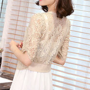 UKCF旗袍小披肩夏季蕾絲小披肩短款女式夏季短袖大碼春秋開(kāi)衫薄外套百搭配裙子的外搭 杏色  2XL 建議116-125斤