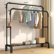 晾衣架落地立式衣帽架室內家用臥室陽(yáng)臺收納晾衣桿曬衣服架子掛架 雙桿長(cháng)150CM升級加粗加固