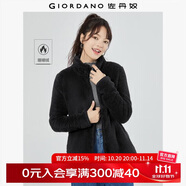 佐丹奴珊瑚絨外套女可愛雙面絨開衫短款立領加絨休閑夾克13371821 09標志黑 M