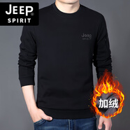 JEEP SPIRIT2025秋冬圓領(lǐng)加絨加厚衛(wèi)衣男士中年保暖長(zhǎng)袖T恤男裝 黑色 TS1187 XL
