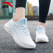 安踏（ANTA）女鞋情侶跑步鞋女一體織透氣 秋季飛織運動(dòng)鞋軟底減震慢跑鞋 象牙白/淺霧灰-1 35.5