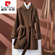 皮爾卡丹（pierre cardin）雙面絨大衣女中長(cháng)款2025年冬季新款小個(gè)子洋氣質(zhì)收腰短款毛呢外套 咖色（有內衫） XL 105~115斤