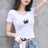 啄木鳥(niǎo)緊身短款t恤女短袖圓領(lǐng)高腰露臍性感2025年夏季新款打底百搭上衣 白色【YT6】 L (96-106斤)