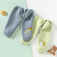 繽麗貓【2件裝】寶寶三層夾棉保暖褲嬰兒純棉開(kāi)襠秋褲兒童無(wú)骨打底褲 保暖褲【灰色+綠色】 90