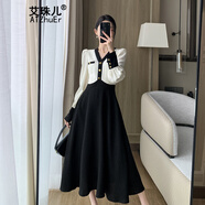 艾珠兒（Aizhuer）長袖連衣裙女2024年秋季新款法式高端精致顯瘦赫本風氣質(zhì)長裙子 黑色 S