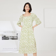 普普風(fēng)（FGFEEL）2023夏季女裝新品復(fù)古方領(lǐng)開叉碎花連衣裙OB3L19918S 綠花 L
