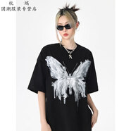 潮皇極美式復(fù)古原創(chuàng)短袖男t恤夏季卡通趣味涂鴉T恤短柚男女街頭上衣體恤 TM8064-黑色 M