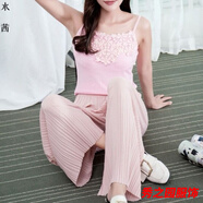 范哲莎【精選夏季新品】夏天褲子女寬松新款薄裙褲百褶闊腿褲雪紡九分褲 粉色 均碼 【80-180斤】