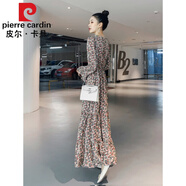 皮爾卡丹（pierre cardin）2023年新款韓版長袖碎花連衣裙女春秋雪紡長裙超仙森系大擺及踝裙 花色常規(guī)款160以上穿著 M 建議100-109斤
