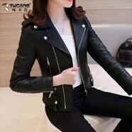 啄木鳥PU皮衣外套女2025秋冬新款韓版短款修身小外套機車服皮女生夾克女 XY-黑色 S