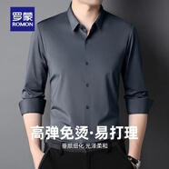 羅蒙（ROMON）高彈免燙長袖襯衫男士春秋中青年商務(wù)純色無痕易打理襯衣男上衣 灰色 2XL (180) （適合140-155斤）