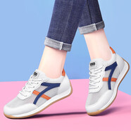 Cupald牛皮運(yùn)動(dòng)鞋女2025春秋季新款女鞋子休閑鞋跑步鞋老爹鞋軟底旅游鞋 白橙色網(wǎng)面款  （標(biāo)準(zhǔn)尺碼） 37