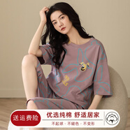 馨愛(ài)百年睡衣女夏天短袖純棉韓版休閑甜美女士七分褲家居服可外穿薄款套裝 QH5288 3XL
