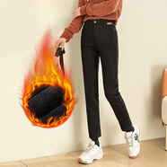 夢舒雅（Msuya ）加絨小直筒牛仔褲女2023冬季新款柔軟修身加厚九分褲 黑色(加絨) 31/3XL 2尺4(135-145斤)A版