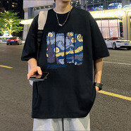 禾子先生星月夜純棉短袖T恤男夏季2024新款半袖ins潮牌寬松男生 黑色 4XL