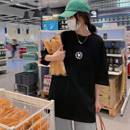喜圣多大t恤女寬松長(zhǎng)款潮牌超肥特大碼夏裝短袖T恤女裝200-300斤胖mm 365#小愛(ài)心-黑色 4XL 【245一300斤】