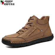 西域駱駝（VANCAMEL）出口意大利原單撤柜真皮男鞋運動休閑鞋戶外登山鞋大碼加棉 棕色(單鞋) 41 皮鞋碼