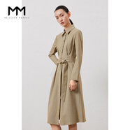 麥檬商場(chǎng)同款MM麥檬冬裝收腰細條紋長(cháng)袖連衣裙女5BA195741 淺棕 S