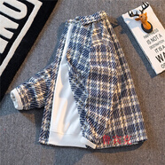 魯賓克小香風(fēng)格子外套男秋季美式潮牌寬松百搭ins潮流男學(xué)生夾克上衣服 XXF016寶藍色【高質(zhì)量】 XL