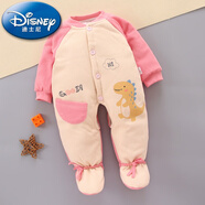 迪士尼（Disney）新生嬰兒衣服連腳棉服冬裝寶寶包腳外出秋冬季包腳抱服加厚連體衣一歲寶寶衣服 厚棉】S348開(kāi)襠恐龍-粉 73#6-9個(gè)月