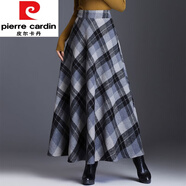 皮爾卡丹羊Y毛呢半身裙女格子春秋長(cháng)裙大擺裙高腰顯瘦A字裙傘裙長(cháng)款呢子裙 灰格 S 【建議85-100斤】