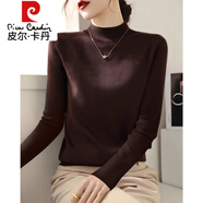 皮爾卡丹（pierre cardin）高級(jí)咖色半高領(lǐng)五分袖針織衫毛衣女春秋2025新款修身中袖打底上衣 深棕色【長(zhǎng)袖】 M 【建議80-110斤】