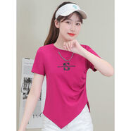 SOVK女裝不規則短袖t恤女2026新款夏季韓版修身短款上衣設計感小衫 玫紅色 XL 【建議115-130斤】