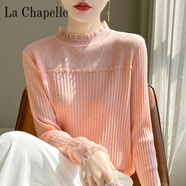 拉夏貝爾（La Chapelle）精紡半高領(lǐng)羊 毛衫女蕾絲花邊鏤空提花長(cháng)袖針織毛衣釘珠打底衫上 純100自動(dòng)發(fā)熱粉色 純100自動(dòng)發(fā)熱L