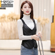 莫代爾羽絨馬甲女短款2025秋冬季內穿輕薄修身顯瘦貼身背心保暖內膽坎肩 黑色-吊帶款 L :適合100-115斤