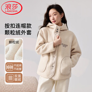 浪莎仿皮草顆粒絨短款外套女2024秋冬新款慵懶羊羔毛連帽上衣