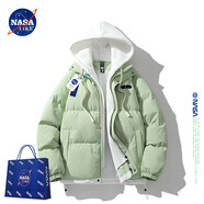 NASA LIKE官方棉服男冬季保暖假兩件連帽棉衣羽面包絨服男士防寒外套棉襖子 N99百合綠色 2XL （建議140-160斤）