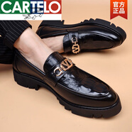 卡帝樂鱷魚（CARTELO）新品厚底布洛克增高男尖頭皮鞋商務(wù)休閑男鞋子一腳蹬透氣松糕皮鞋婚鞋 黑色#標(biāo)準(zhǔn)款 40