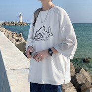 執(zhí)琴之手夏季新款冰絲七分袖T恤男潮流胖子寬松上衣服韓版休閑中袖體恤男 Q11041白色 L