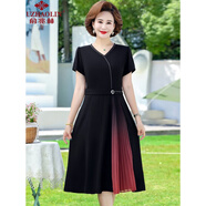 俞兆林（YUZHAOLIN）中老年女裝中年媽媽春裝連衣裙洋氣中老年女春秋氣質(zhì)高經(jīng)典款式 F2GQ58 黑色(短袖) 2XL _(可穿120-135斤)