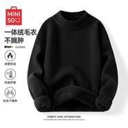 名創(chuàng)優(yōu)品（MINISO）超厚毛衣男秋冬加絨淺色系內(nèi)搭立領(lǐng)保暖打底衫男生慵懶風(fēng)痞帥穿搭 黑色(純色) 3XL (體重180-200斤)
