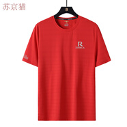 蘇京貓L-8XL夏季男冰絲短袖圓領(lǐng)T恤速干印花運(yùn)動(dòng)短T體恤加肥大碼男裝T恤 紅色 L (適合100-115斤 左右)