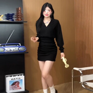 梵詩(shī)哲大碼純欲辣妹連衣裙春秋內搭打底裙子微胖mm顯瘦修身性感包臀短裙 黑色 3xl碼建議145-160斤