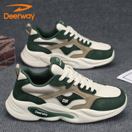 德?tīng)柣荩―EERWAY）鞋子男鞋2025秋冬季老爹鞋男士潮流厚底增高休閑運動(dòng)鞋 米綠桔 42