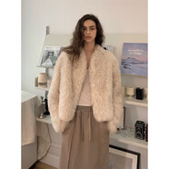 付智恩晨霧童話(huà) 進(jìn)口托斯卡納半卷皮草外套高級質(zhì)感立領(lǐng)皮毛一體 米白色 L