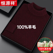 恒源祥100%純羊毛絨衫男高領(lǐng)毛衣冬季加厚保暖衣服羊毛針織衫打底衫男裝 7830【半高 領(lǐng)酒紅】純全100羊 XL 175【體重135-150斤】