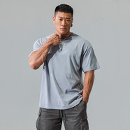 MUSCLE DOG肌肉狗 運動(dòng)t恤男夏季新款簡(jiǎn)約純色狗頭繡花寬松短袖訓練健身上衣 灰色 S