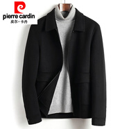 皮爾卡丹（pierre cardin）冬季新款雙面羊毛大衣男修身短款羊毛呢子拉鏈款休閑夾克外套男 7250黑色 2XL