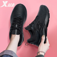特步（XTEP）女鞋防水皮面跑步鞋春秋季跑鞋學(xué)生休閑鞋子戶(hù)外黑色減震運動(dòng)鞋女 黑色【防水皮面】-推薦 38