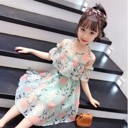 金布?。↗INBUDING）女童連衣裙夏季適合小女孩穿的新款韓版雪紡公主裙中大童的 葡萄花裙綠色 140 建議身高130cm尺碼偏小