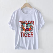 OLOEY100%純棉重磅T恤300g精梳棉字母老虎短袖男潮新款男女短袖打底衫 白色 M(170/88A)
