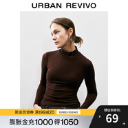 UR秋季新款女裝簡約百搭休閑立領修身長袖T恤UWB440047 深紅棕 L