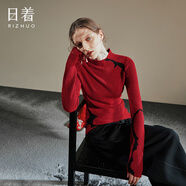 日著原創(chuàng)嵌花修身套頭毛衣2024冬季新款肌理感小高領羊毛上衣女 年紅 XL